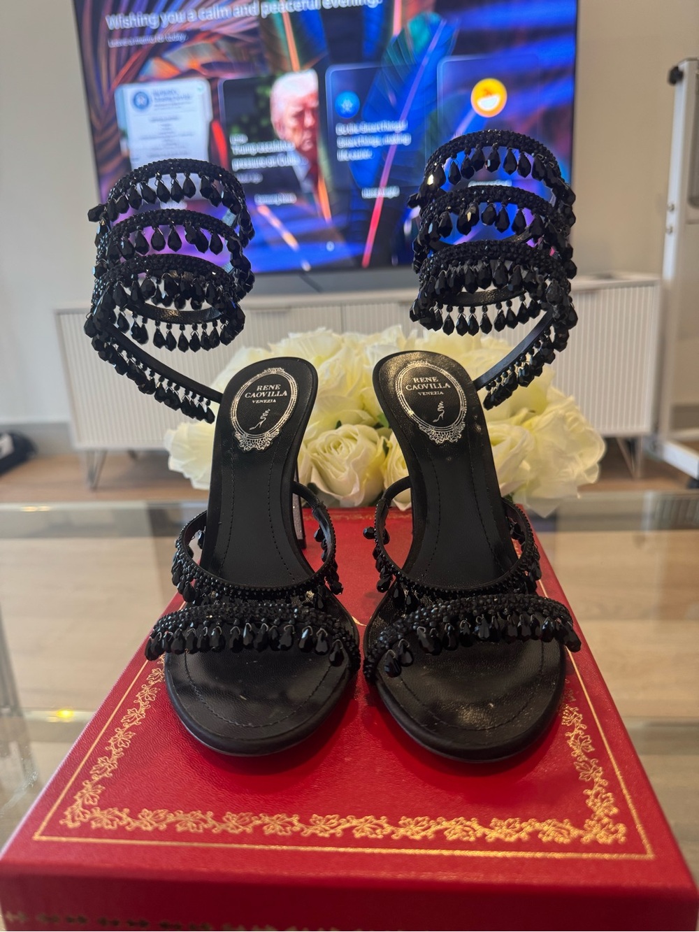 Rene Caovilla CHANDELIER BLACK SANDAL 105